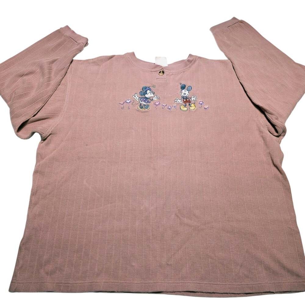 VTG The Disney Store Long Sleeve Woman's XL Henley Embroidered Mickey Minnie